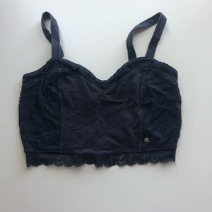 Navy lace trimmed crop top